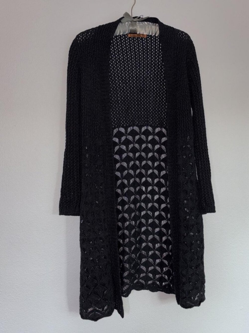 Belldini Black Crochet Lace Longline Duster Cardigan L Whimsigoth Fairy Grunge